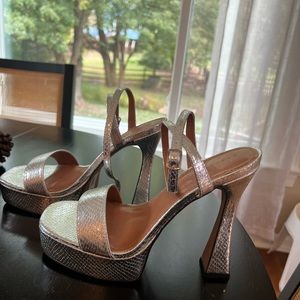 Silver metallic strap platforms